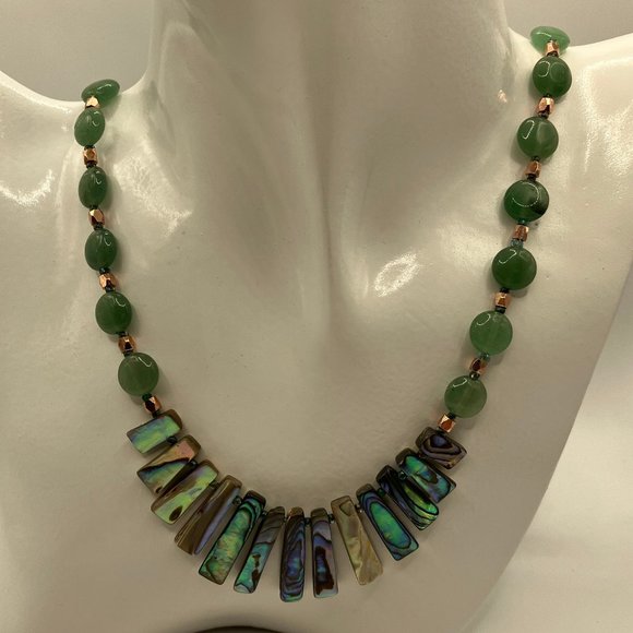 NEW Abalone Paua Natural Shell Graduated Necklace + Aventurine, Copper 20 inches - Picture 1 of 8